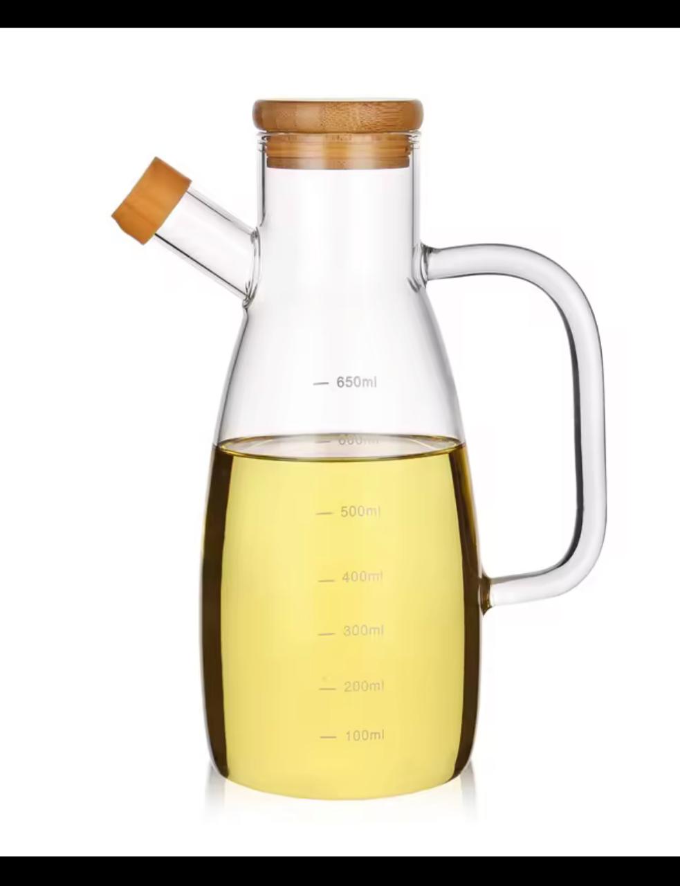 650ML and 1000ML oil vinegar dispenser glass jug side spout and wooden bamboo cork