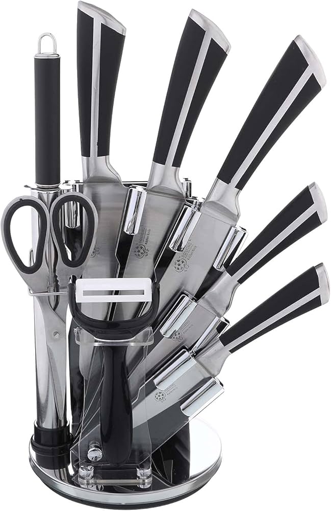 New Arrival UNIQUE Classy 9PCS Stainless Steel Kitchen Knife Set With Stand and Kitchen Scissors
