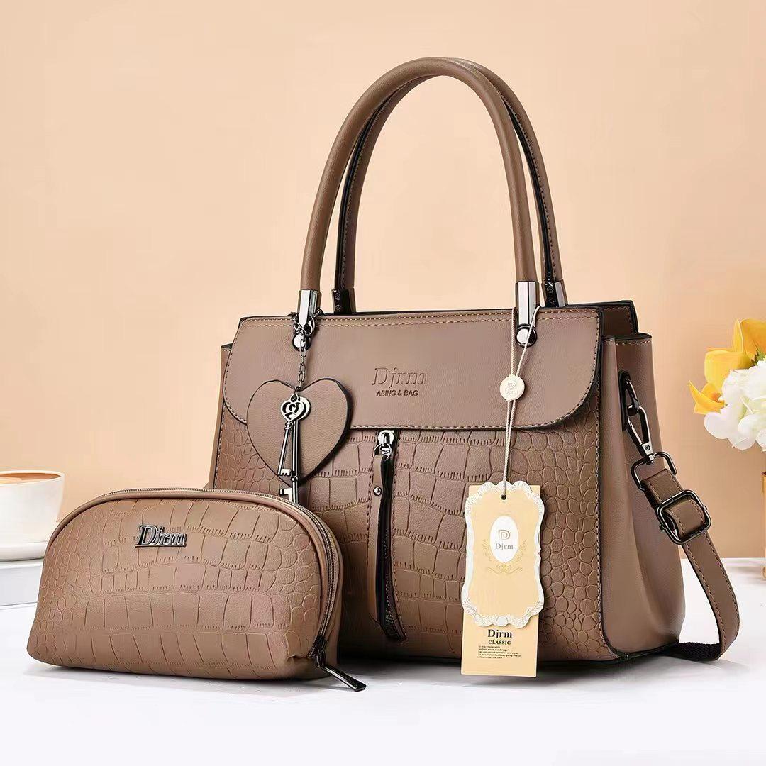 2in1 Classic Trendy Ladies Handbag Women Shoulder Bag Strap Adjustable Fashion Bag Zipper Closure Girls Crossbody Bag with Purse or Wallet Bag