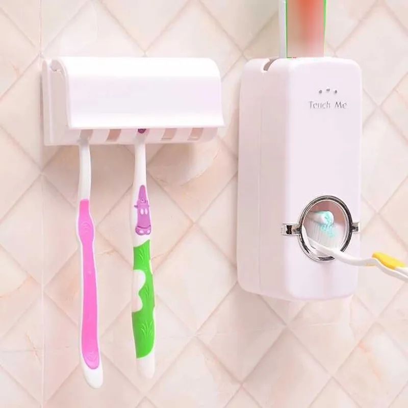 Automatic Toothpaste Dispenser Wall Mount Bathroom Accessories Toothpaste Squeezer Toothbrush Holder Toothpaste Storage