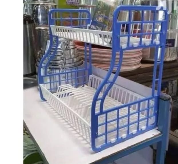 Kenpoly double decker dishrack Two tier heavy plastic Dish Rack Utensil Organizer 2 Layers Kitchen Households