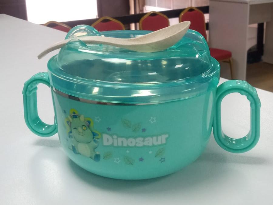 FEEDING SET. Baby Feeding Set Bowl And Spoon, Lid is designed to just cover and not hold tight to ensure that the kid does not get hurt when pulling from suction based bowl.