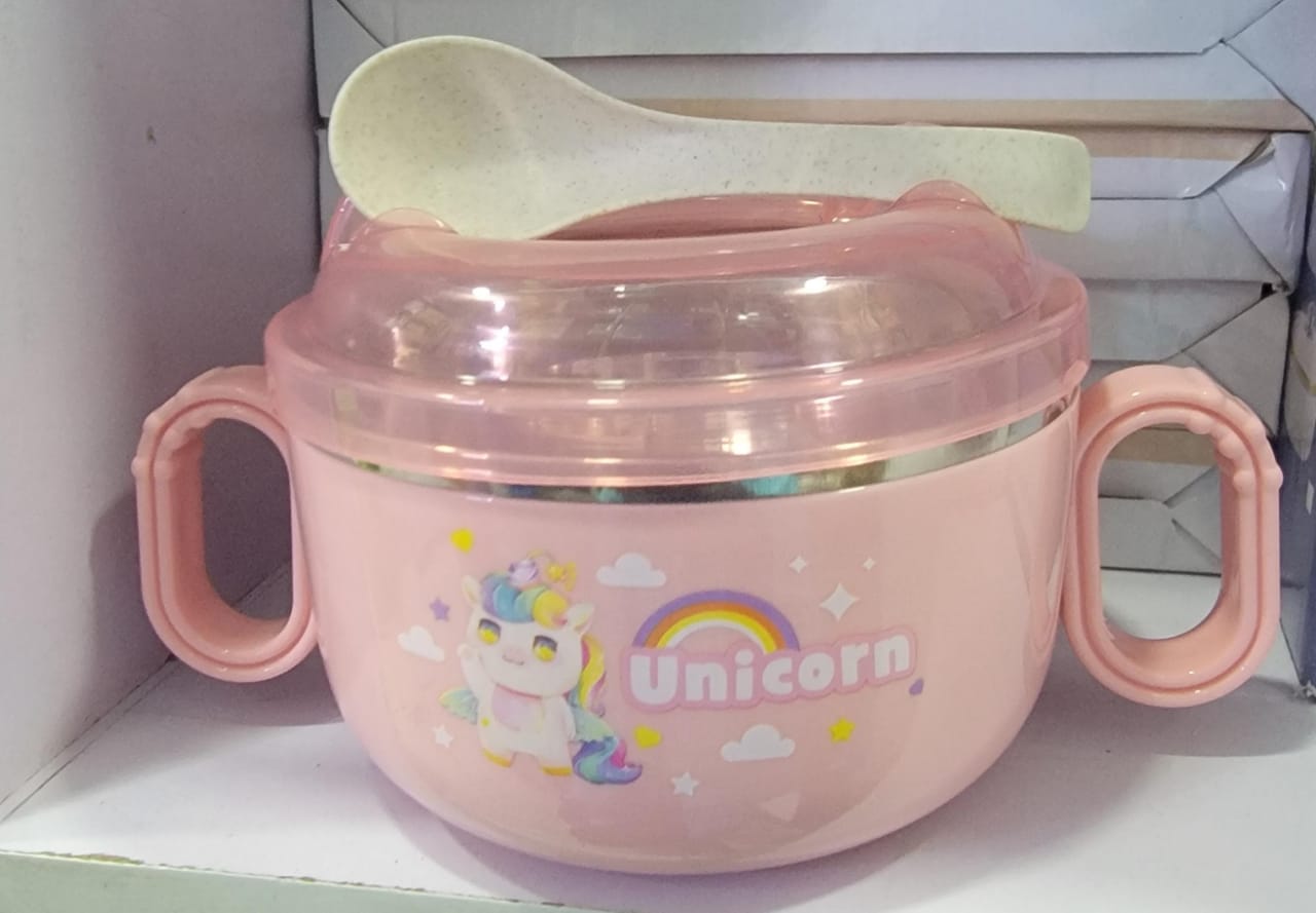 FEEDING SET. Baby Feeding Set Bowl And Spoon, Lid is designed to just cover and not hold tight to ensure that the kid does not get hurt when pulling from suction based bowl.