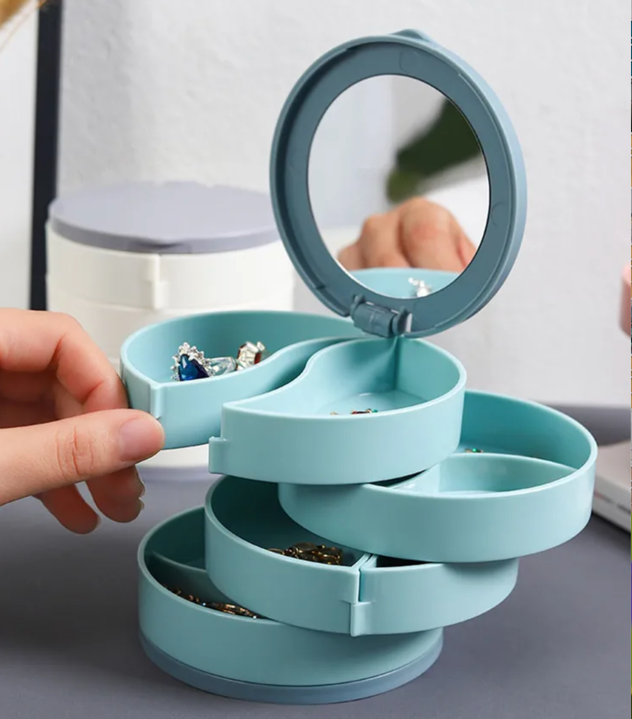 1pc Blue/Pink Jewelry Stand Holder Display Tray Jewelry Storage Box Multilayer Rotating Plastic Stand Earring Ring Box Cosmetics