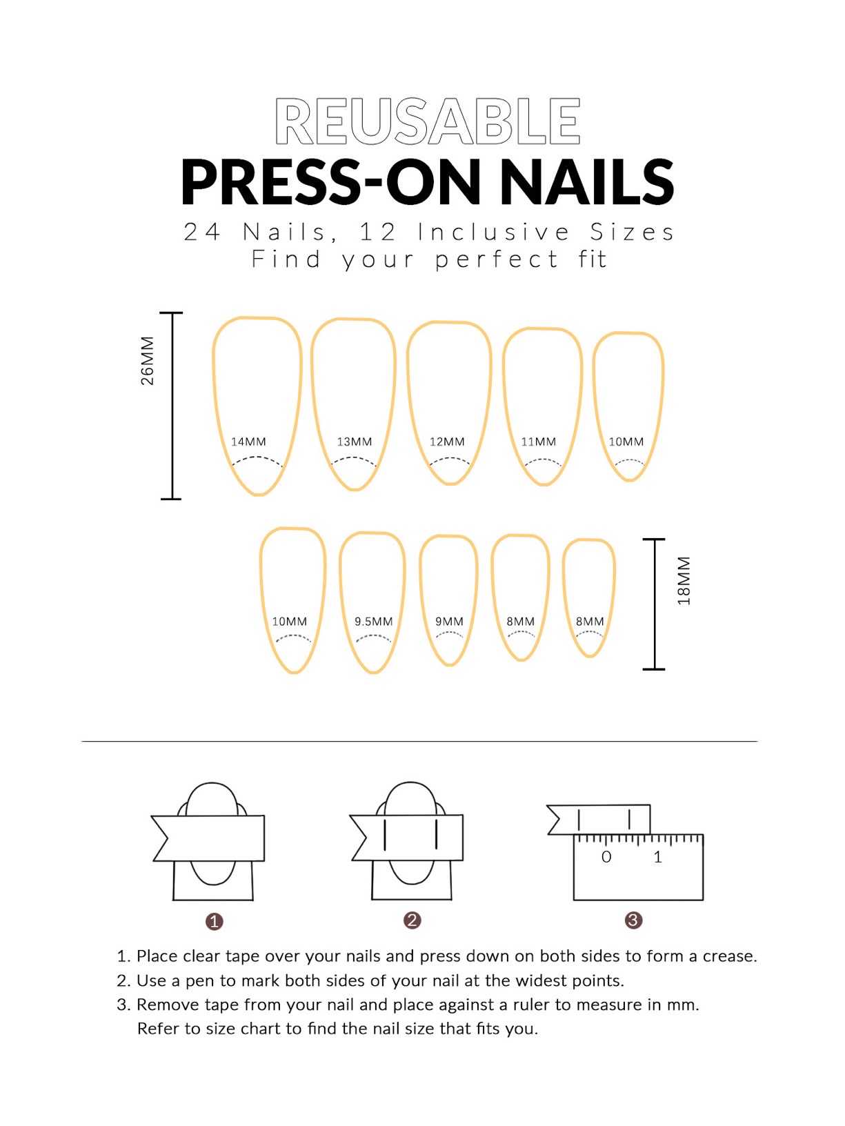 24Pcs Long Stiletto Press on Nails Box Acrylic False Nails with Almond Designs Black Gold Foil French Full Cover Fake Nail Tips