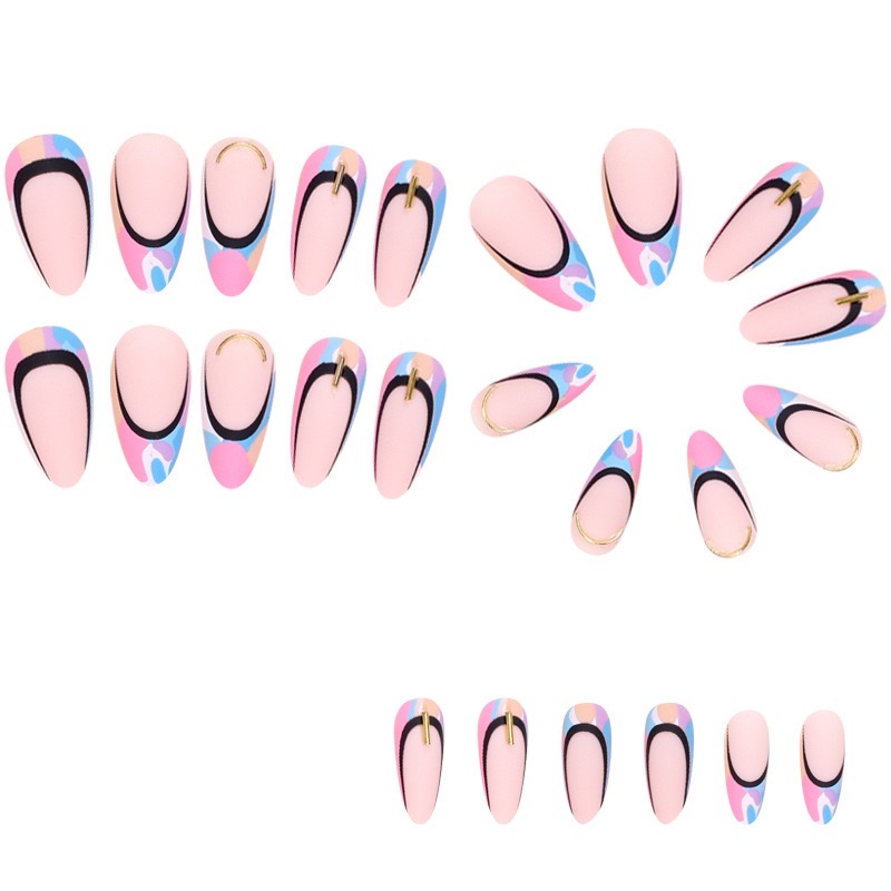New 24 pieces Plastic Art short Fake false Sticker Nail Tips, Press On Nail Tips Reusable Wearing Fake Nails Full Cover Artificial Flase Nails Decoration