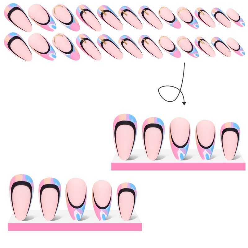 New 24 pieces Plastic Art short Fake false Sticker Nail Tips, Press On Nail Tips Reusable Wearing Fake Nails Full Cover Artificial Flase Nails Decoration