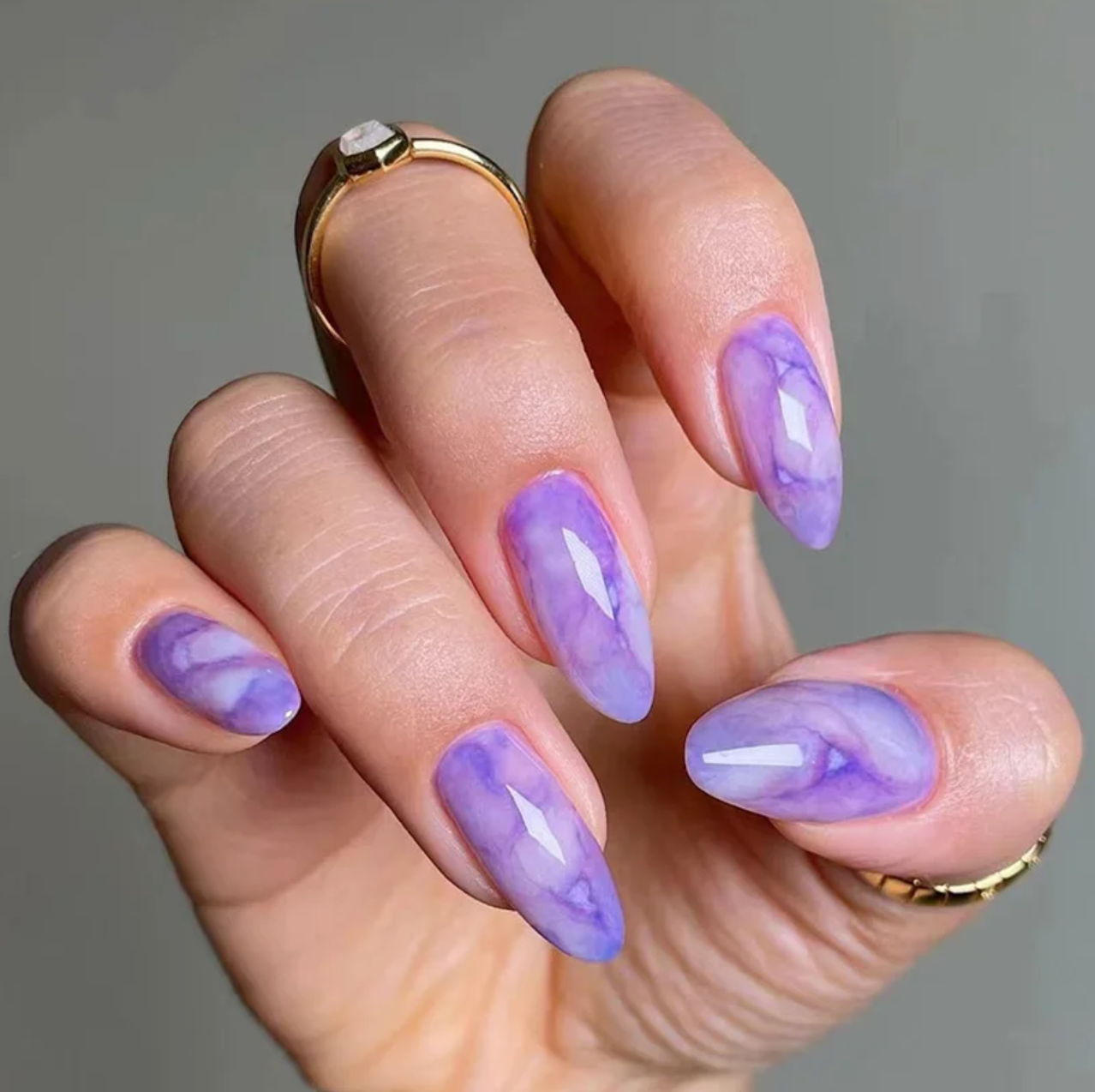 24Pcs Short Almond False Nails Press on Colourful Halo dyeing Wearable Blue Starry Sky French Fake Nails Set Manicure Nail Art
