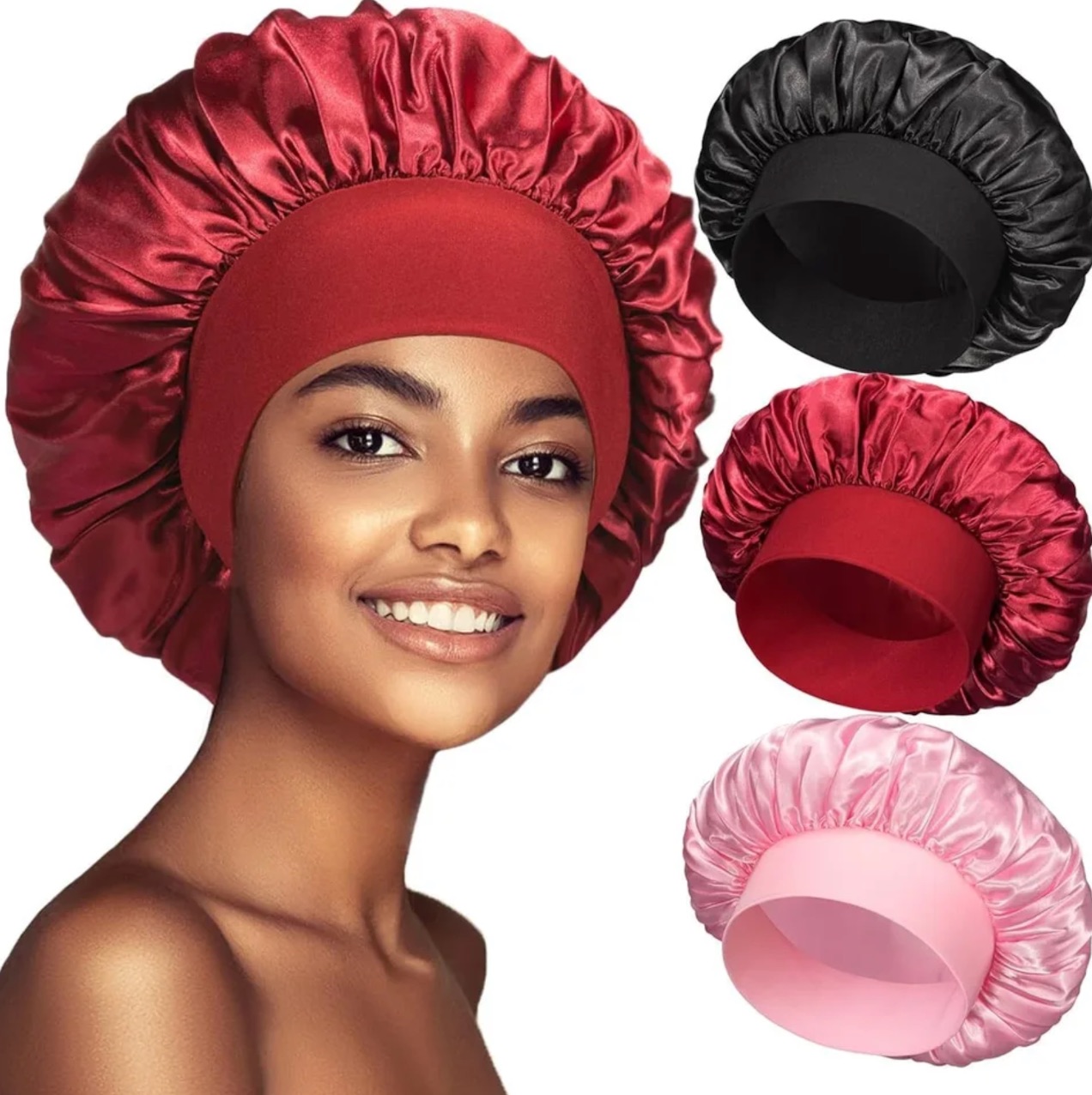 Newly Satin Night Hair Cap Women's Solid Sleeping Hat Sleep Care Bonnet Nightcap for Women Unisex Cap