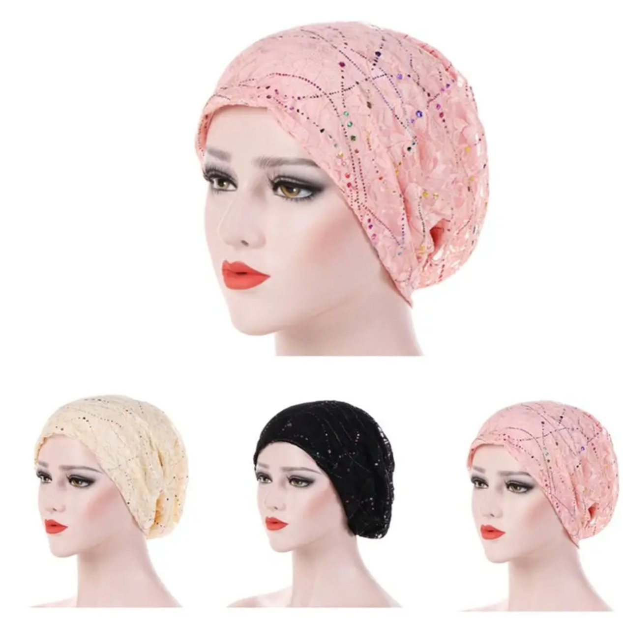 CJ House Women Lady Chemo Cap Thin Lace Hijab Caps Soft Bonnet Arab Wrap Head Turban Hats