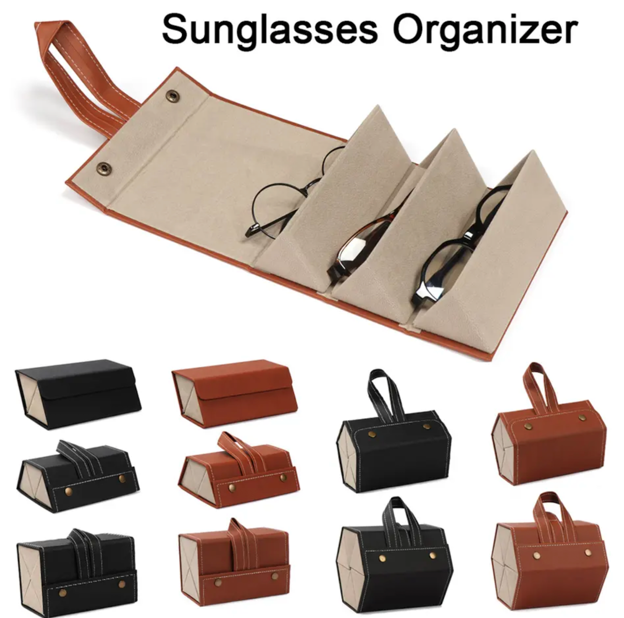 Portable Folding Glasses Organizer 2/3/6 Multi-slot Sunglasses Storage Display Travel PU Leather Glasses Case Box Home Storage