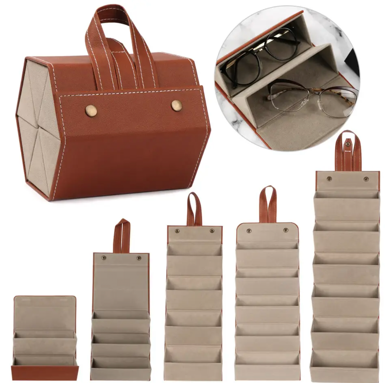 Portable Folding Glasses Organizer 2/3/6 Multi-slot Sunglasses Storage Display Travel PU Leather Glasses Case Box Home Storage