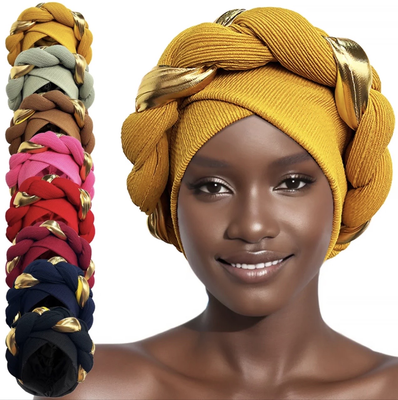 CJ House 2024 New African Women Pleated Beanie Headwrap Hat Hair Accessories Arab Wrapped Muslim Hijab Turban Cap Female