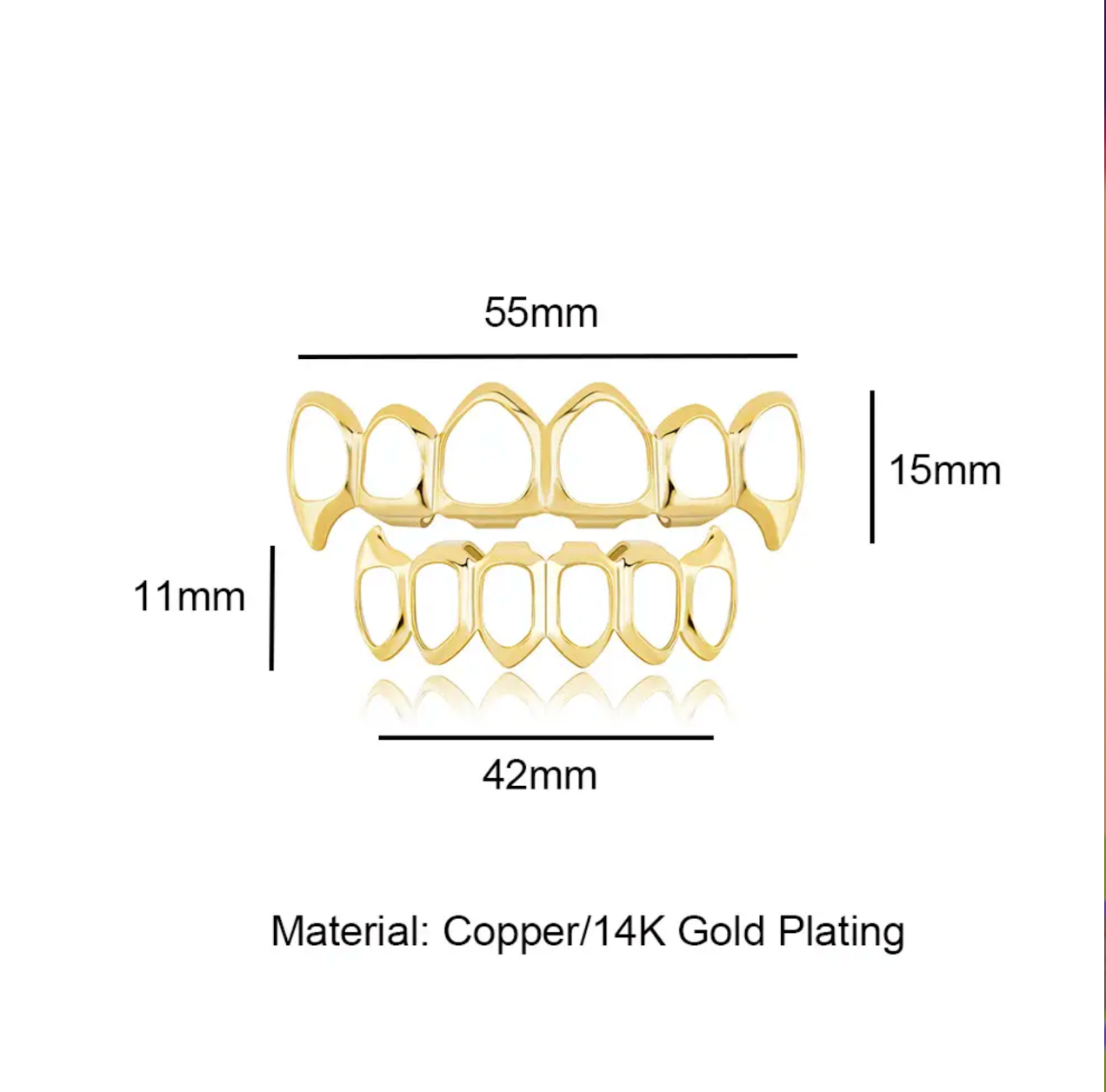 Fashion 6/6 Full Hollow Teeth Grillz 14K Gold Plated Tooth Caps Decor Braces Fangs Dental Grills For Men Women Jewelry