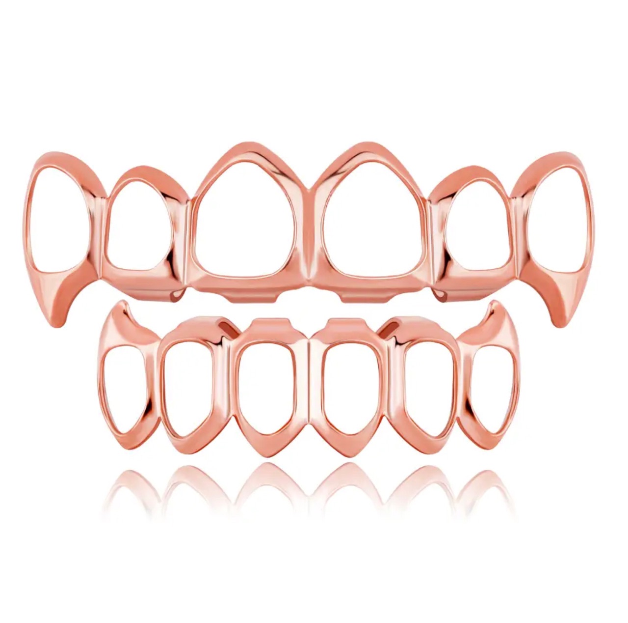 Fashion 6/6 Full Hollow Teeth Grillz 14K Gold Plated Tooth Caps Decor Braces Fangs Dental Grills For Men Women Jewelry