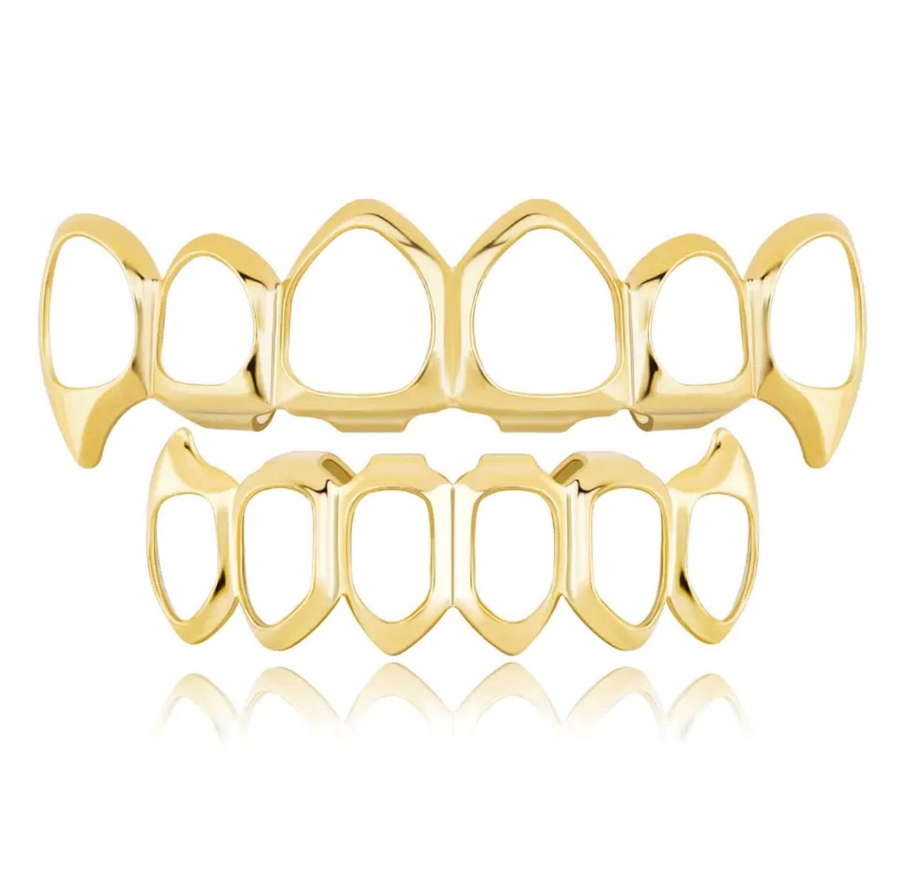 Fashion 6/6 Full Hollow Teeth Grillz 14K Gold Plated Tooth Caps Decor Braces Fangs Dental Grills For Men Women Jewelry