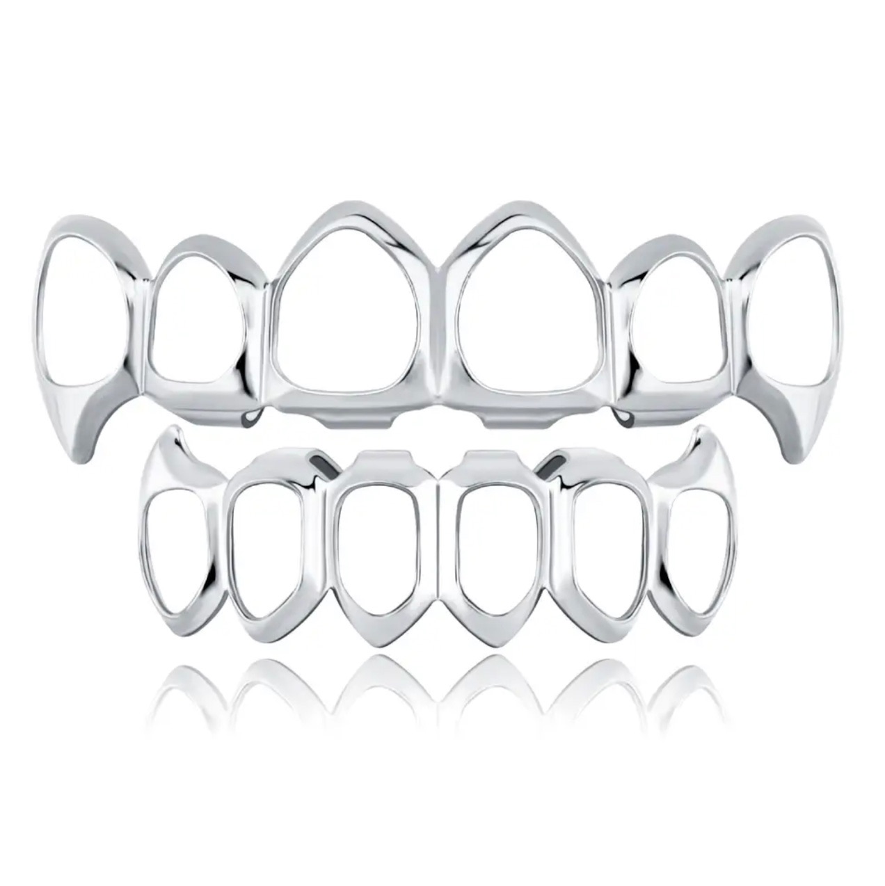 Fashion 6/6 Full Hollow Teeth Grillz 14K Gold Plated Tooth Caps Decor Braces Fangs Dental Grills For Men Women Jewelry
