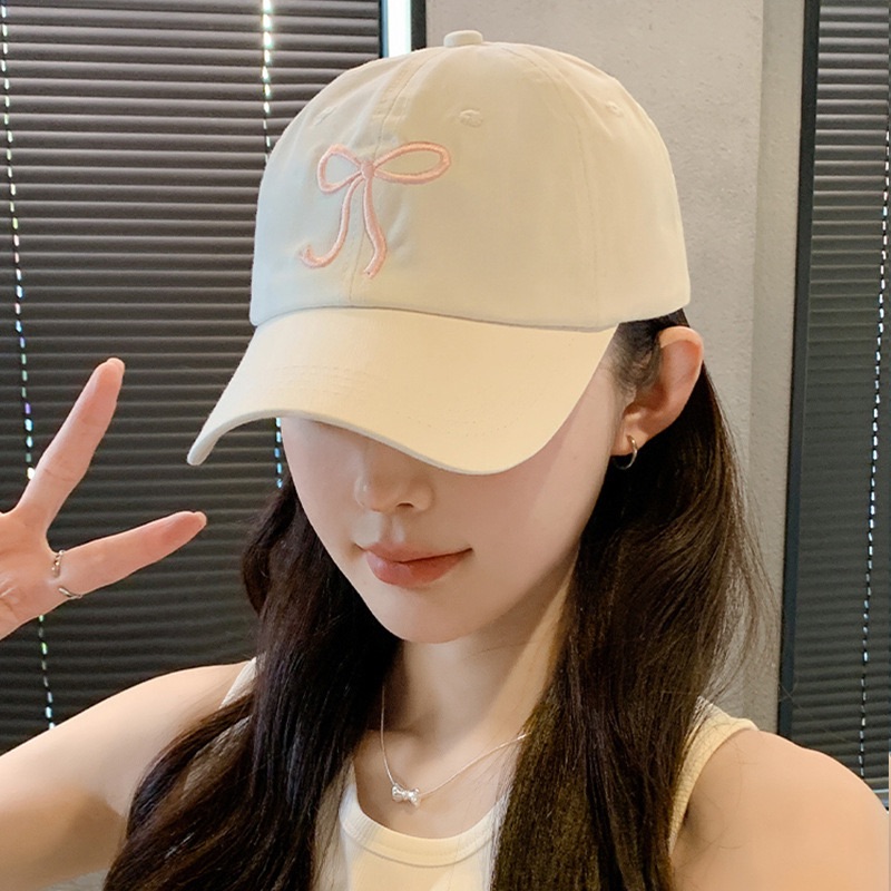CJ HOUSE Hats Sweet Bowknot Embroidery Baseball Hat for Women Solid Color Korean Girl Peaked Cap Outdoor Soft Cotton Snapback Sun Visors Hat