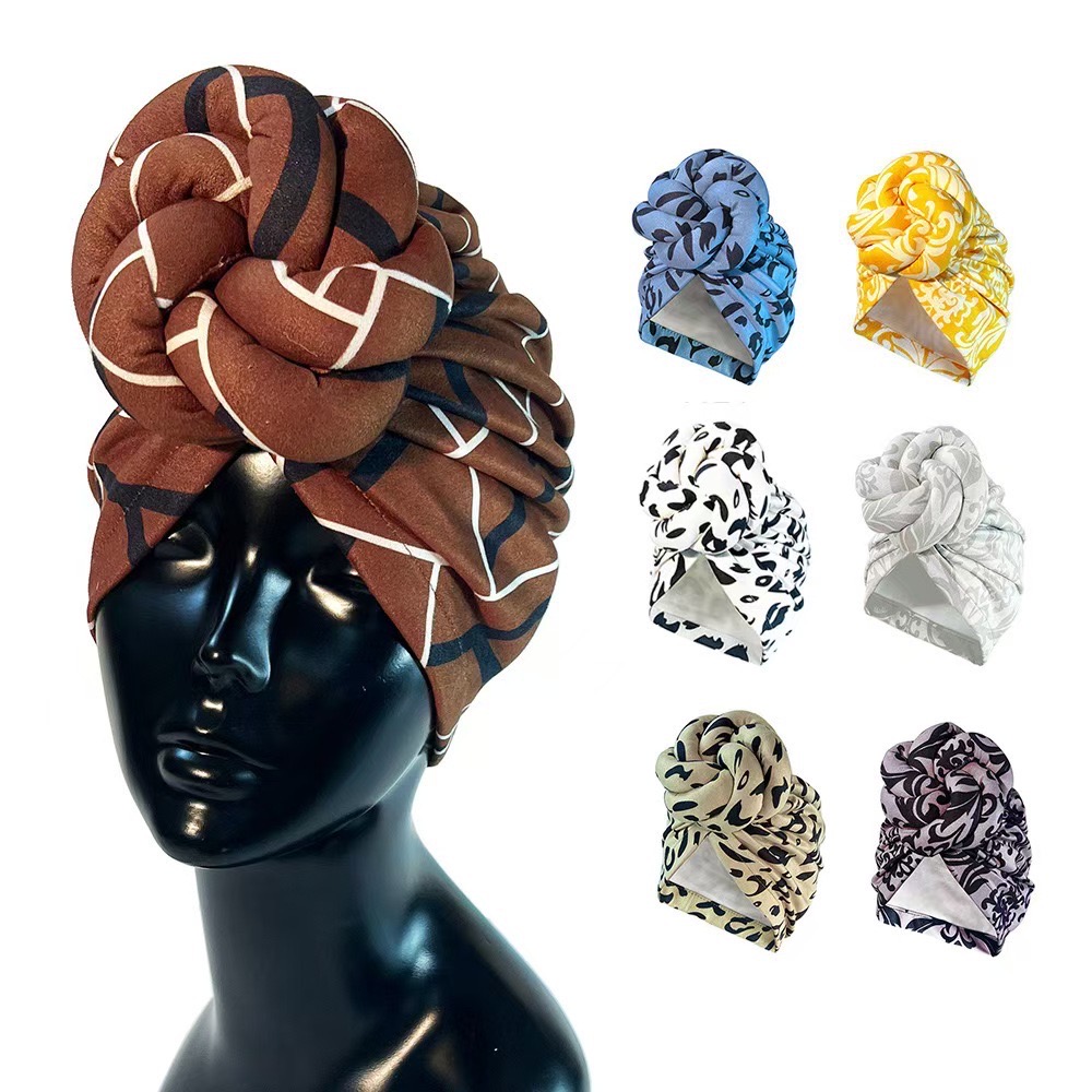 2025 New Pre-Made Knotted Head Wrap Fashion Head Cap For Women Luxury Party Headdress Women 3D Flower Cross Turban Hat