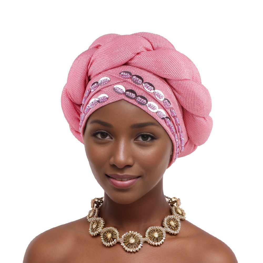 CJ House 2024 New African Women Pleated Beanie Headwrap Hat Hair Accessories Arab Wrapped Muslim Hijab Turban Cap Female