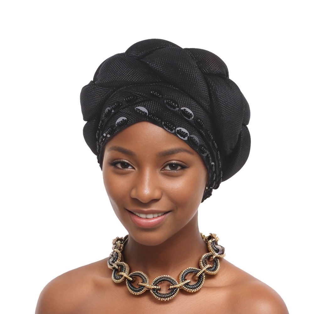 CJ House 2024 New African Women Pleated Beanie Headwrap Hat Hair Accessories Arab Wrapped Muslim Hijab Turban Cap Female