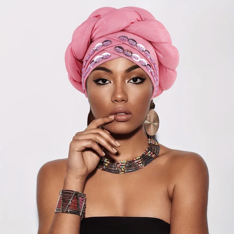 CJ House 2024 New African Women Pleated Beanie Headwrap Hat Hair Accessories Arab Wrapped Muslim Hijab Turban Cap Female