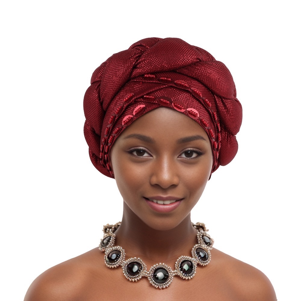 CJ House 2024 New African Women Pleated Beanie Headwrap Hat Hair Accessories Arab Wrapped Muslim Hijab Turban Cap Female