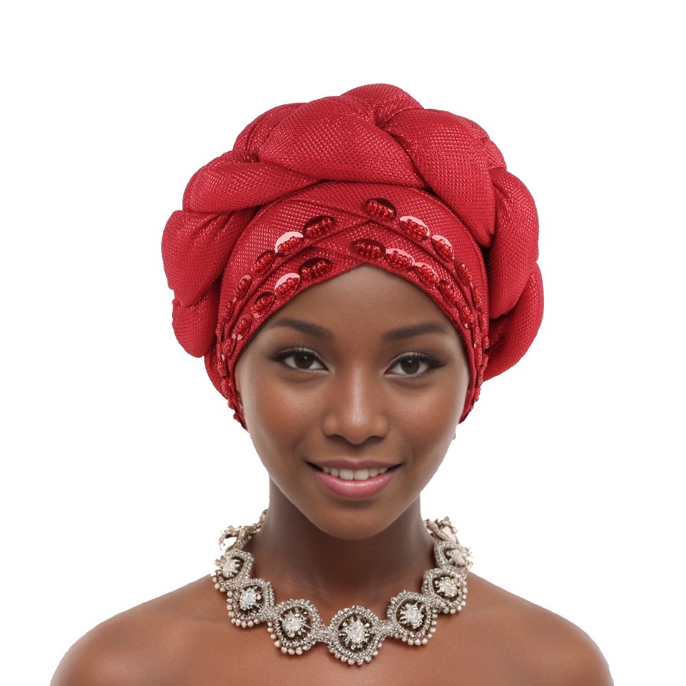 CJ House 2024 New African Women Pleated Beanie Headwrap Hat Hair Accessories Arab Wrapped Muslim Hijab Turban Cap Female