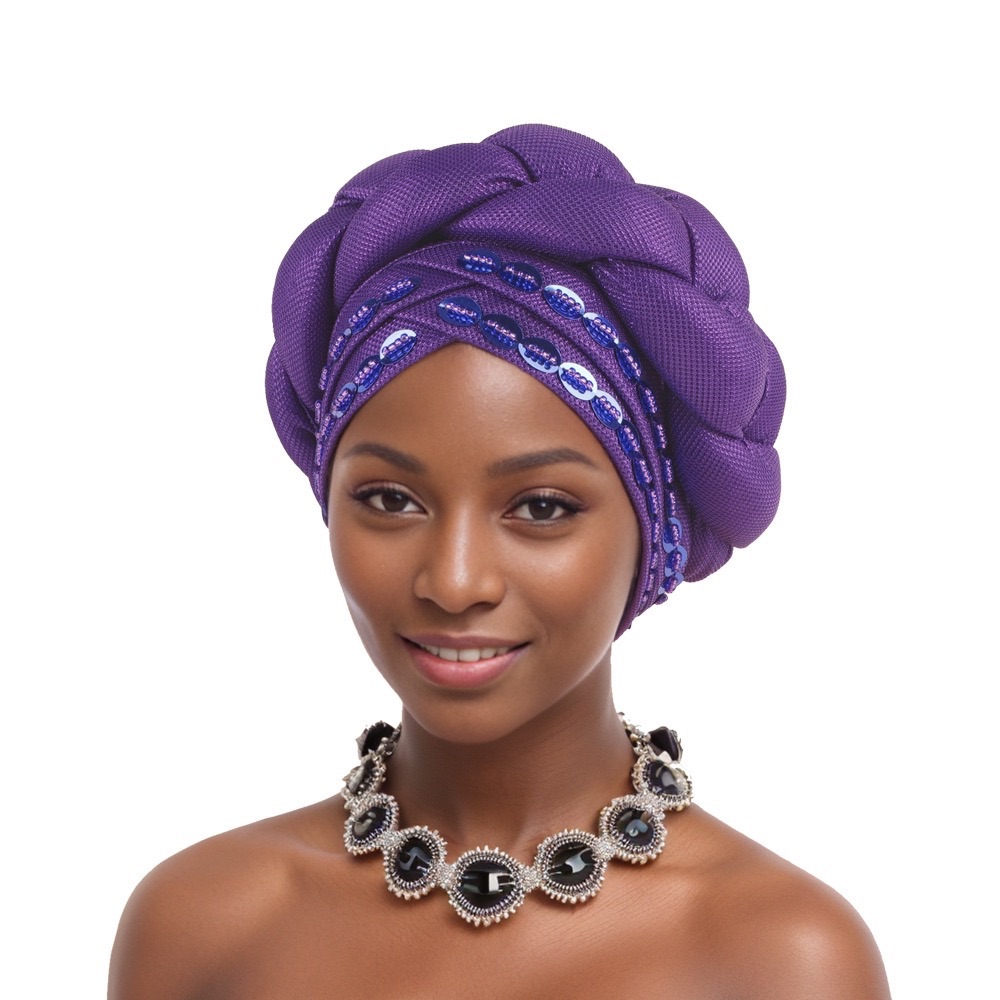 CJ House 2024 New African Women Pleated Beanie Headwrap Hat Hair Accessories Arab Wrapped Muslim Hijab Turban Cap Female