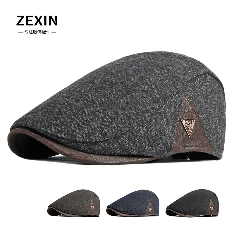 CJ House Winter Thick Warm Newsboy Cap Men Women Vintage Casual Berets Flat Hat Peaked Cap Adjustable