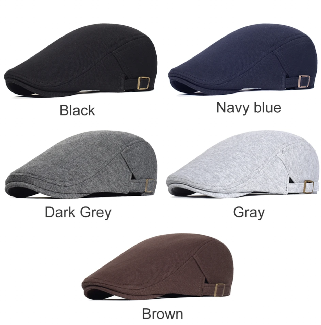 CJ House Cotton Adjustable Newsboy Caps Men Woman Casual Beret Flat Ivy Cap Soft Solid Color Driving Cabbie Hat Unisex Black Gray Hats