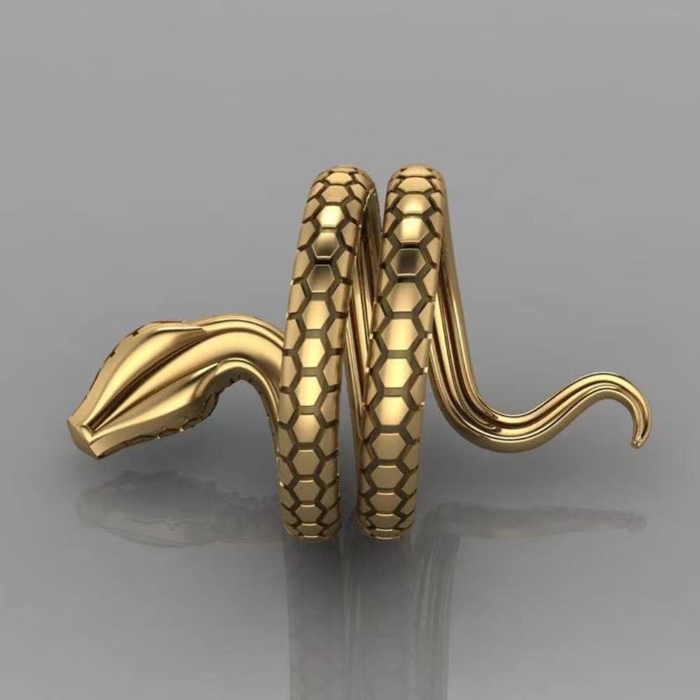 Retro Alloy Snake Ring Adjustable Rhinestone Python Ring Men Women Punk Jewelry