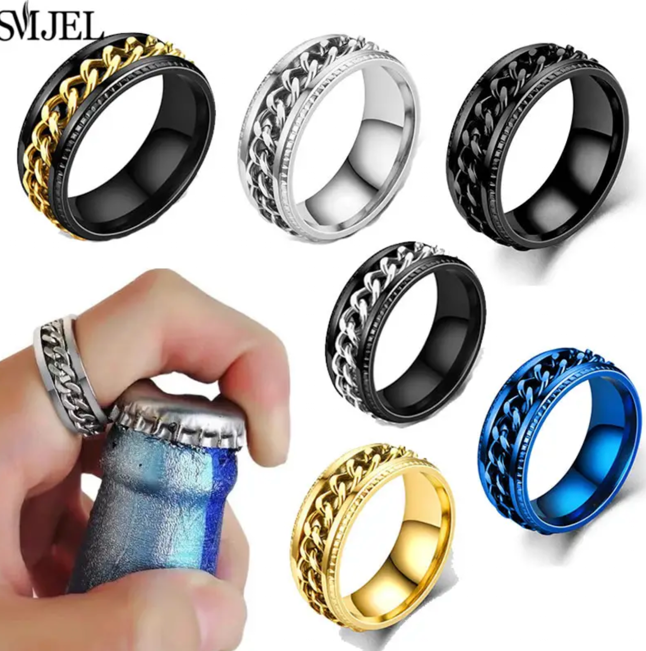 Titanium Stainless Steel Anxiety Ring Rotatable Spinner Rings for Man Women Anti Stress Spinner Chain Punk Fidget Ring Rock Gift