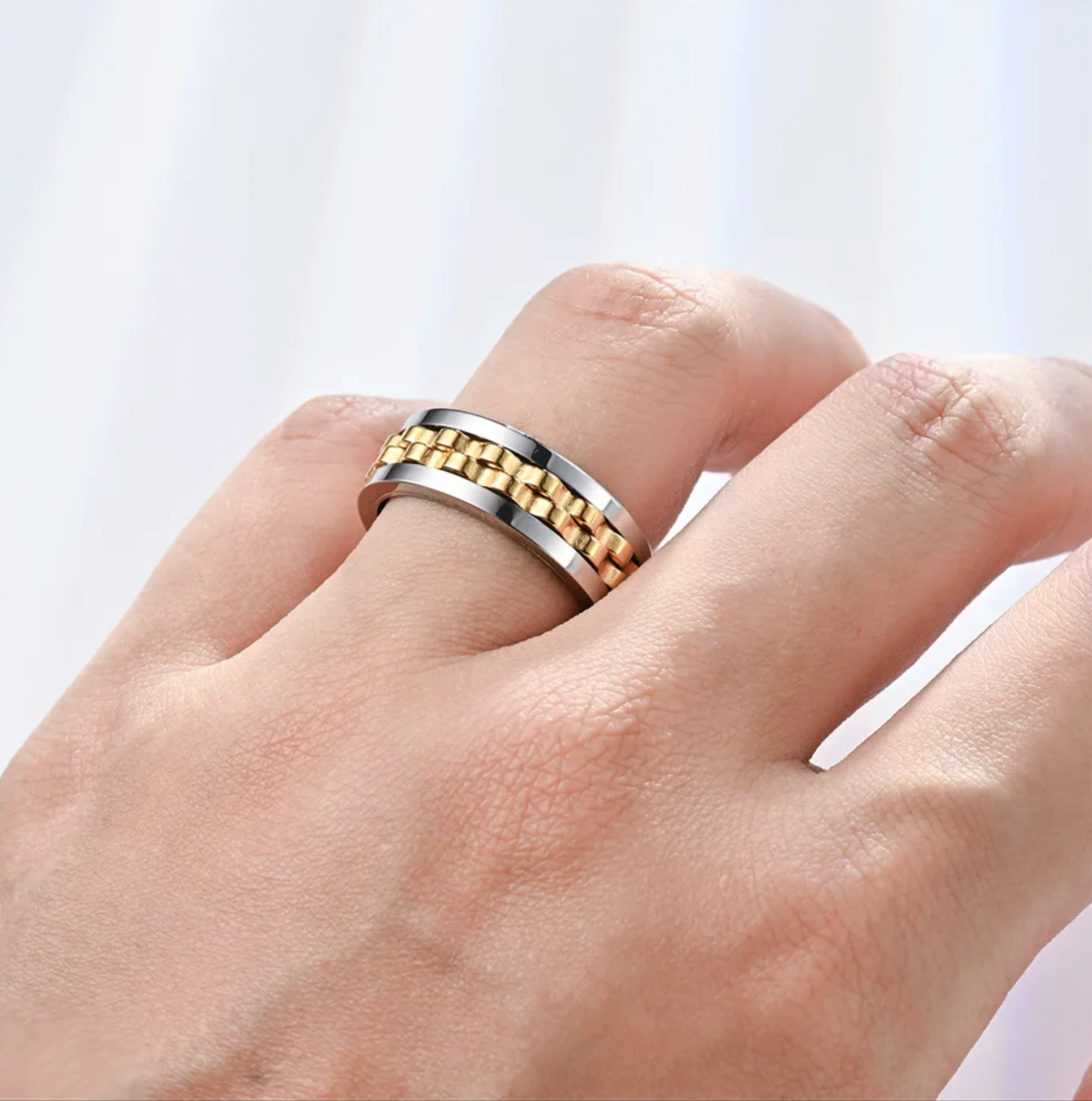 Titanium Stainless Steel Anxiety Ring Rotatable Spinner Rings for Man Women Anti Stress Spinner Chain Punk Fidget Ring Rock Gift