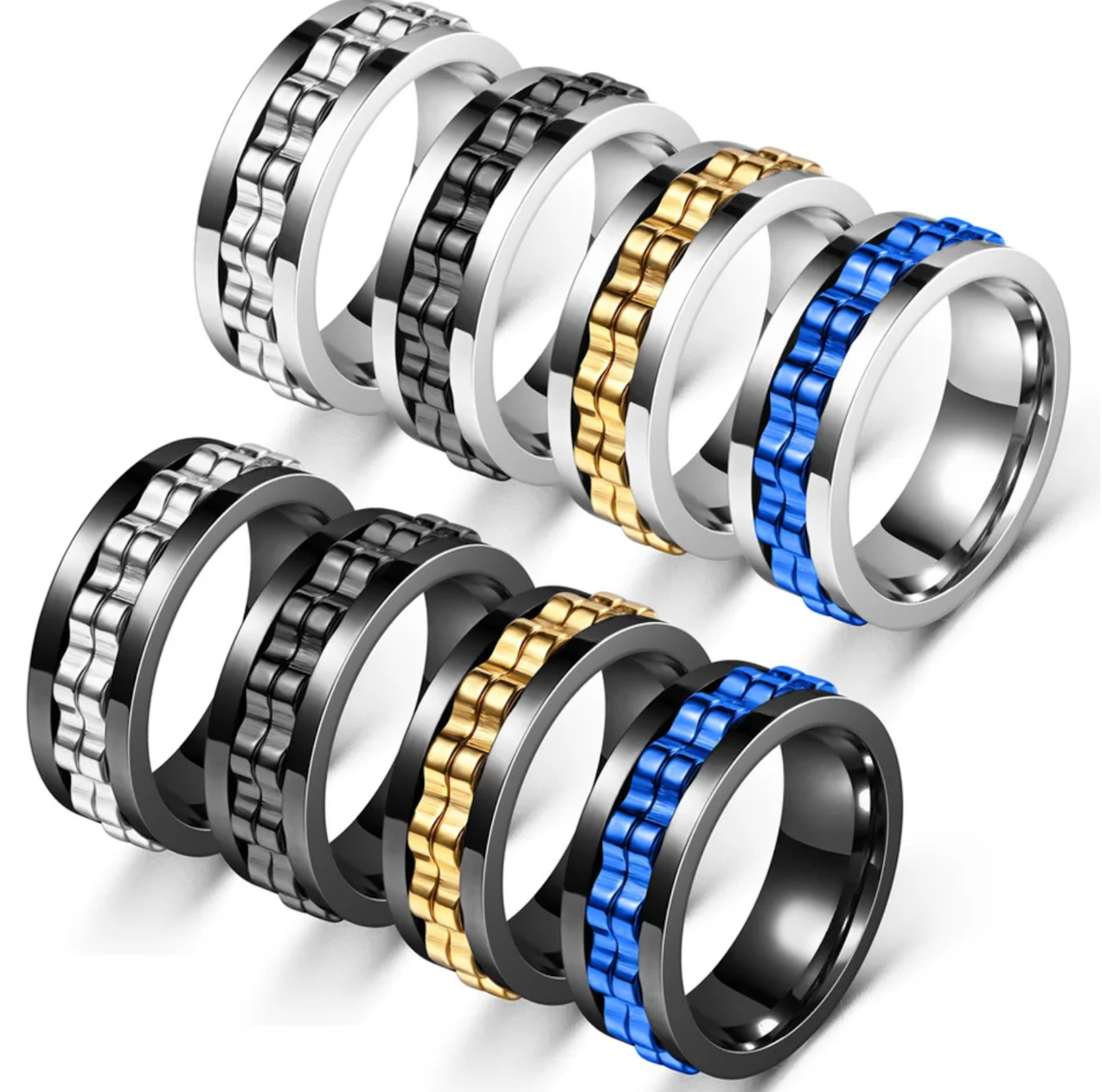 Titanium Stainless Steel Anxiety Ring Rotatable Spinner Rings for Man Women Anti Stress Spinner Chain Punk Fidget Ring Rock Gift