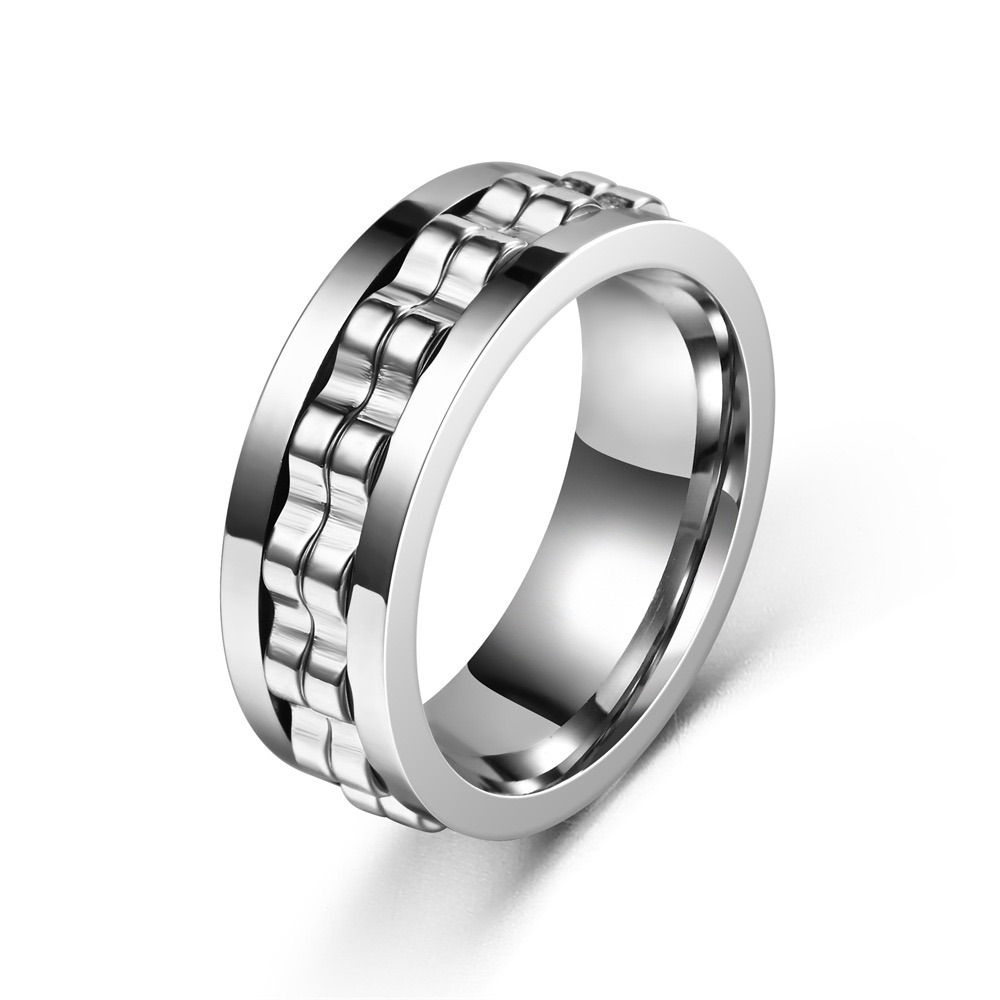 Titanium Stainless Steel Anxiety Ring Rotatable Spinner Rings for Man Women Anti Stress Spinner Chain Punk Fidget Ring Rock Gift