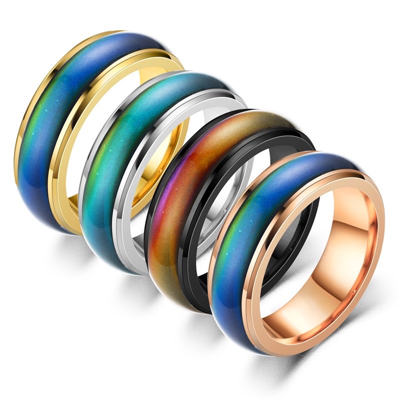 5 Colors Stainless Steel Changing Color Rings Mood Emotion Feeling Temperature Ring for Women Men Couples Ring Tone Jewelry Gift