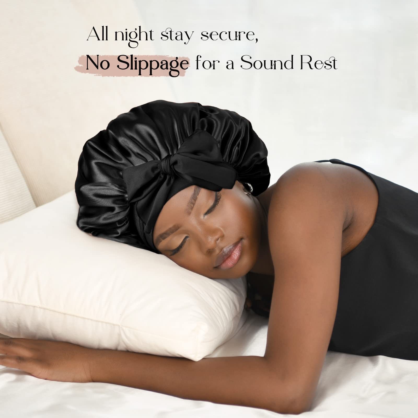 CJ House  Satin Sleep Cap Soft Stretchy Tie Band Adjustable Silk Hair Wrap Curly Hair Elastic Silky Satin Bonnet Sleeping