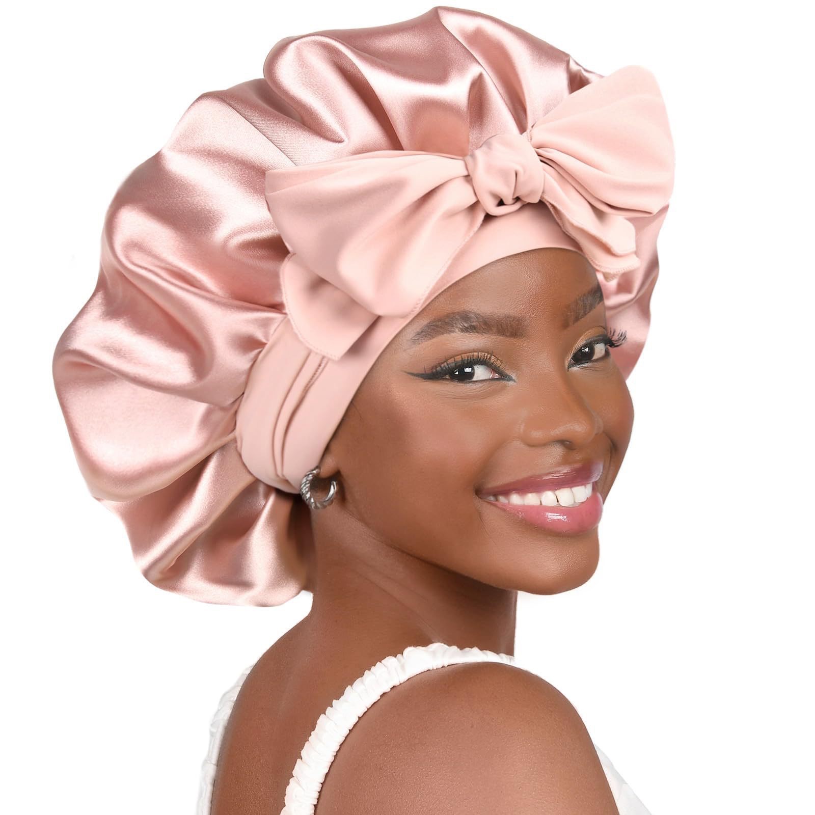 CJ House  Satin Sleep Cap Soft Stretchy Tie Band Adjustable Silk Hair Wrap Curly Hair Elastic Silky Satin Bonnet Sleeping