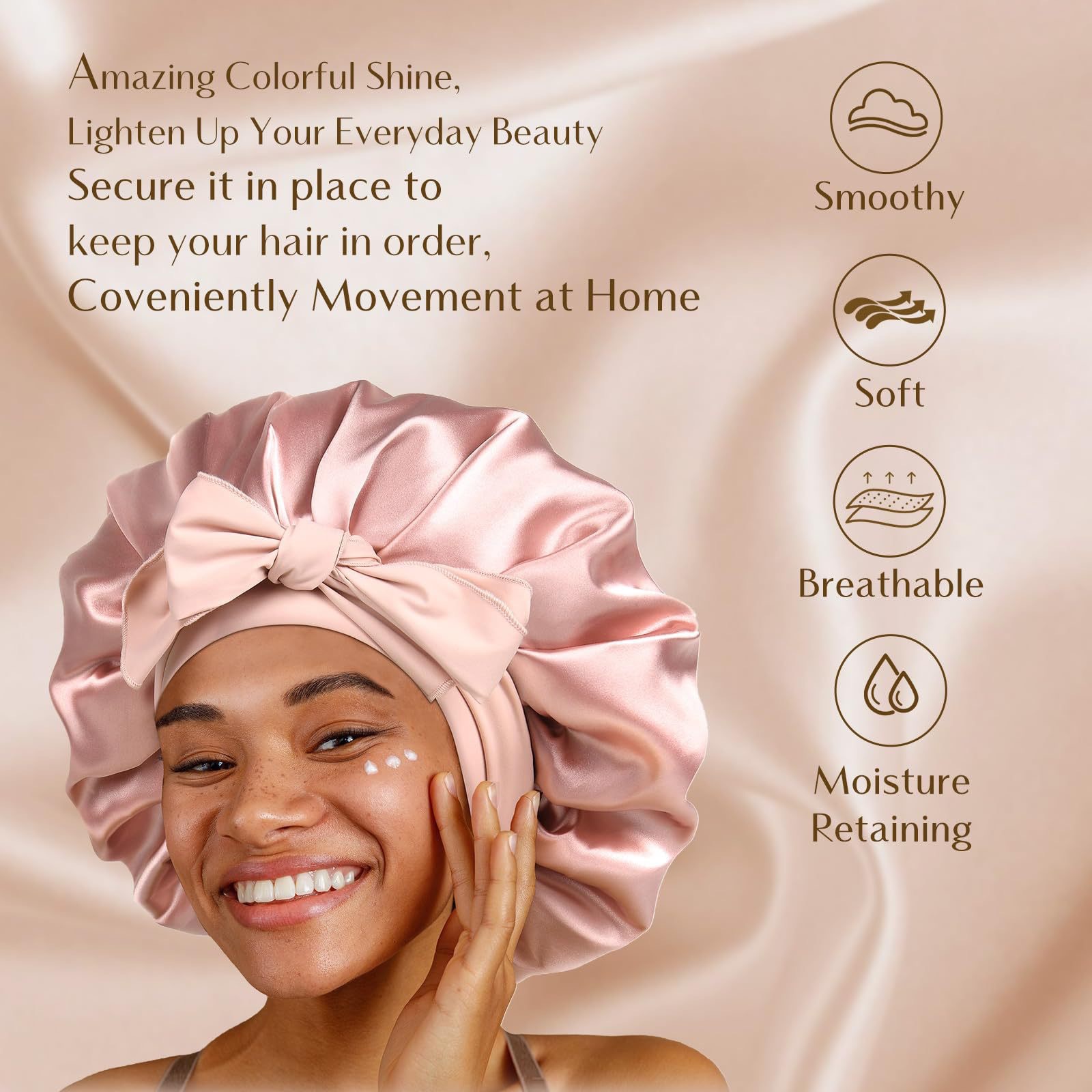 CJ House  Satin Sleep Cap Soft Stretchy Tie Band Adjustable Silk Hair Wrap Curly Hair Elastic Silky Satin Bonnet Sleeping