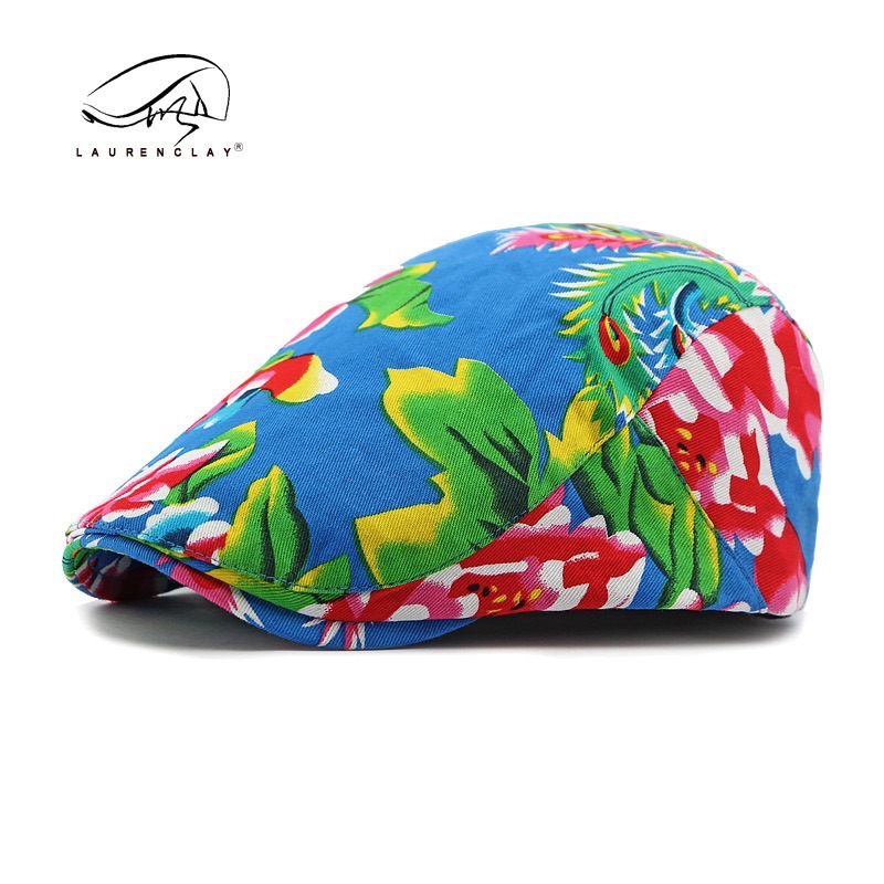Beret for Men Women Chinese Floral Printed Beret Cap Male Female Vintage Artist Painter Beret Hat Adjustable Flat Cap Men