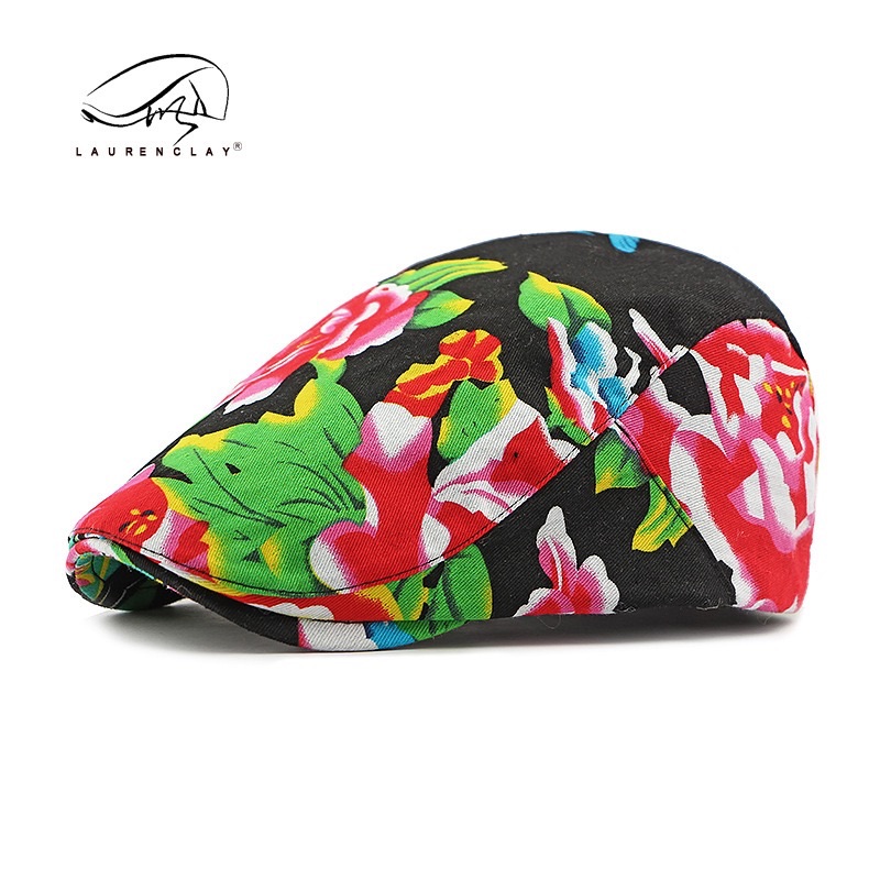 Beret for Men Women Chinese Floral Printed Beret Cap Male Female Vintage Artist Painter Beret Hat Adjustable Flat Cap Men