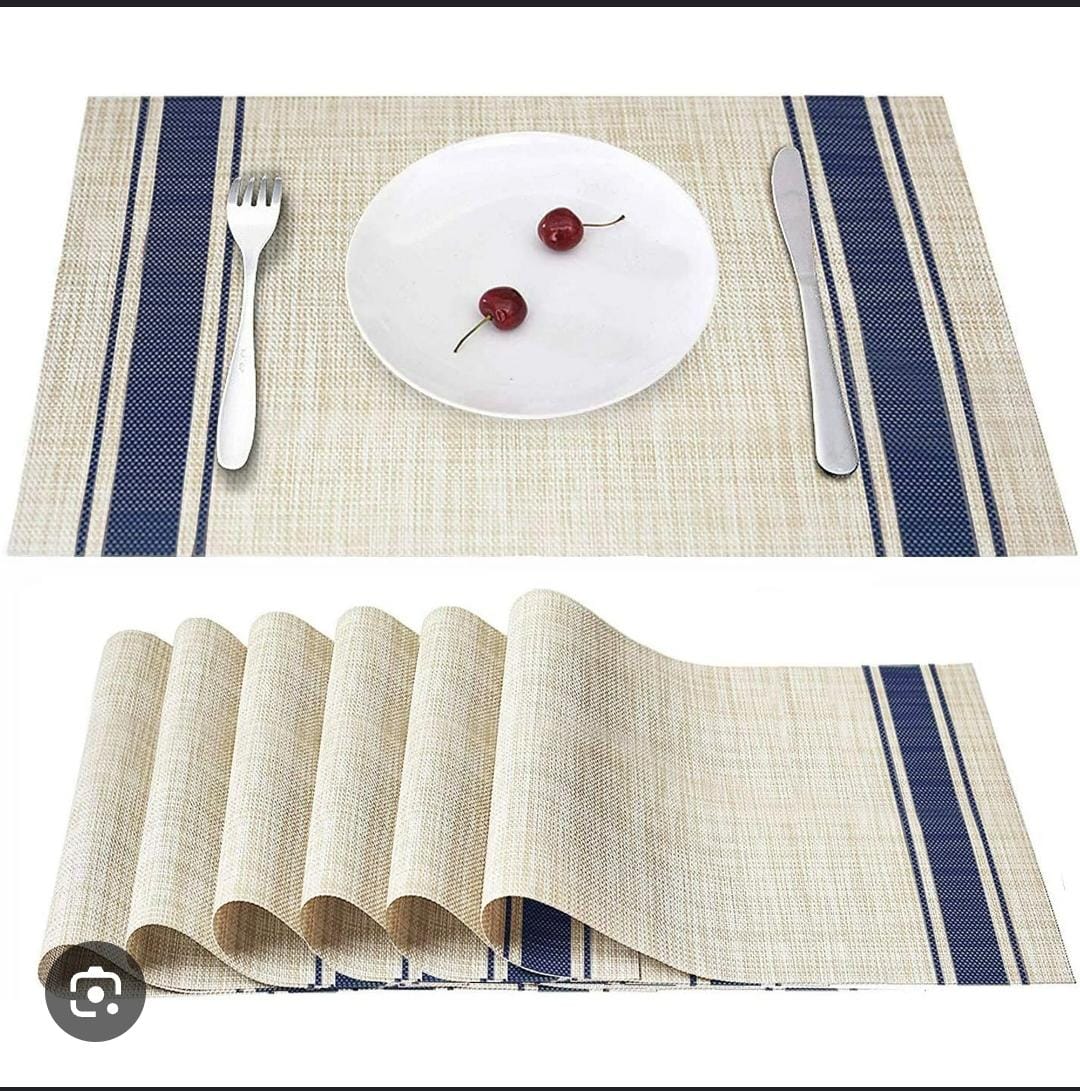 Set of 6pcs PVC Kitchen & Dining Table Mats with Decorative Lines – Durable, Easy-Clean Placemats for Practical Style and Effective Table Surface Protection
