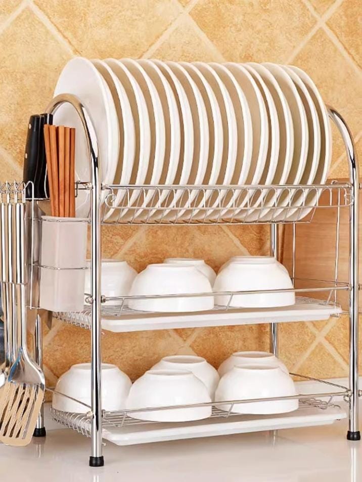 Heavy Duty 3 Tier Aluminum Kitchen Dish Rack & Dish Drainer – Durable, Spacious, and Rust-Free Design for Efficient Drying and Organizing Dishes and Utensils