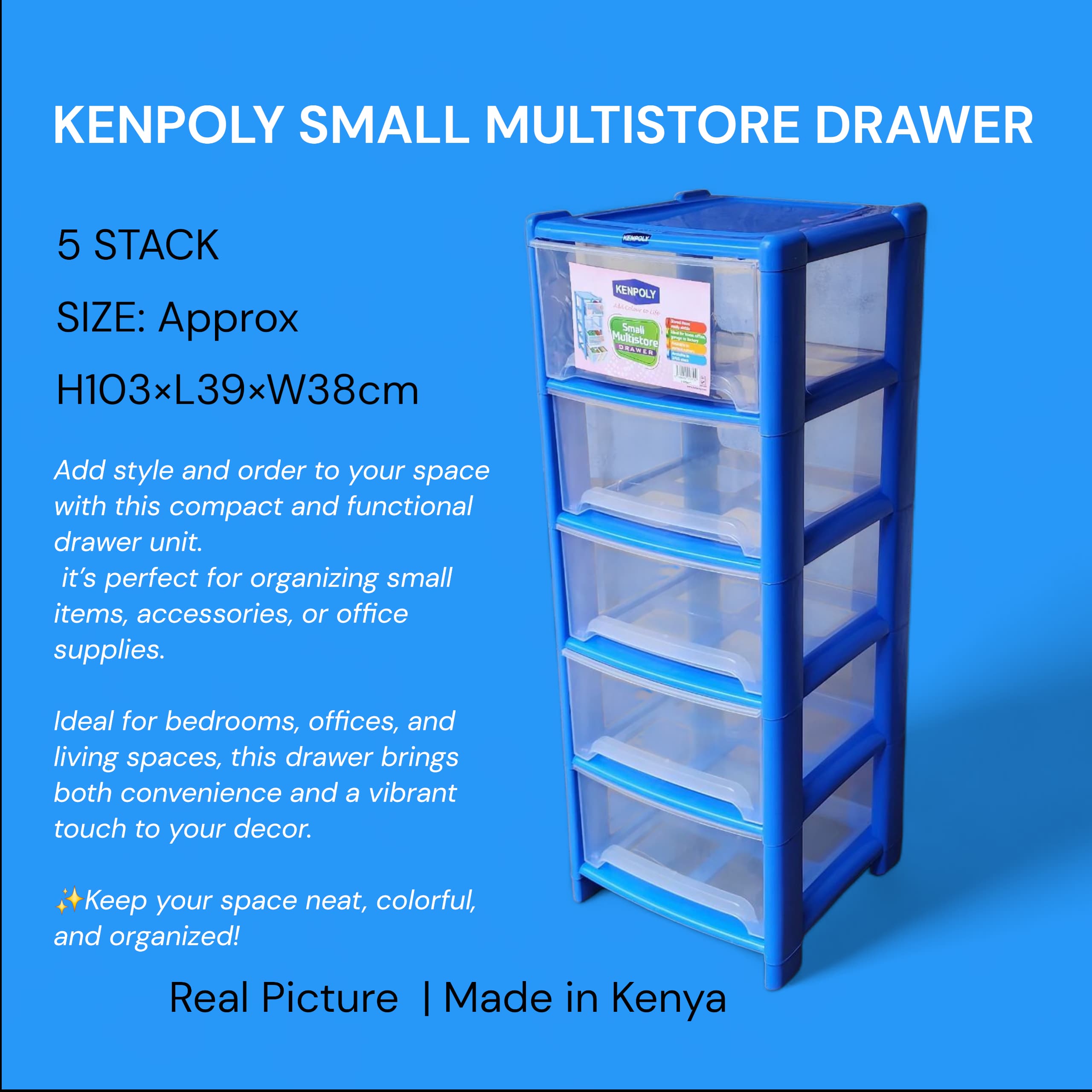 Kenpoly Heavy Plastic Home Small Multistore Drawer & Organizer – Compact and Stylish Design in 5, 4, or 3 Stack Options for Space-Saving Home and Office Storage