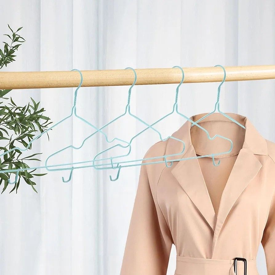 10pcs Simple Steel with Plastic Coat Hanger with Hooks – Adult Steel Coated Drying Hook Hanger, Trouser Rack for Dry and Wet Daily Hanging Use