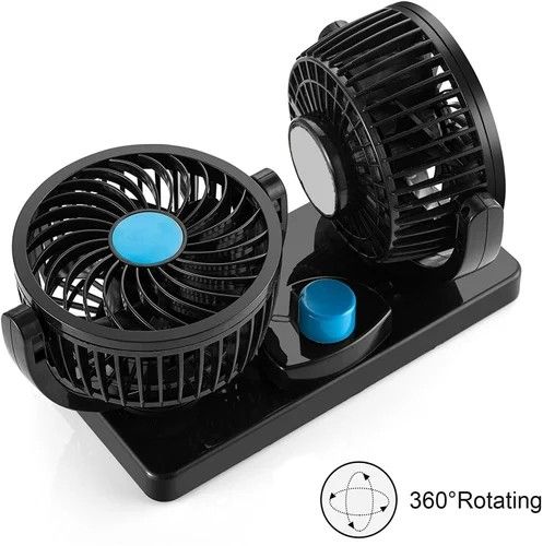 Car Dashboard & Windshield Dual Head Car Fan – Electric Adjustable 12 Volts DC, 2 Speed 12V Electric Car Cooling Fan 360° Rotatable Dual Heads for Vehicle Airflow