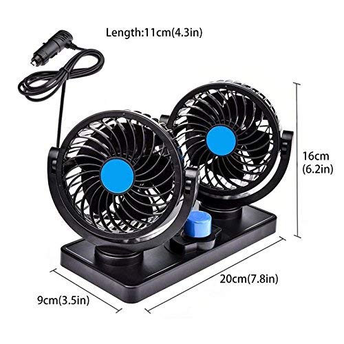 Car Dashboard & Windshield Dual Head Car Fan – Electric Adjustable 12 Volts DC, 2 Speed 12V Electric Car Cooling Fan 360° Rotatable Dual Heads for Vehicle Airflow