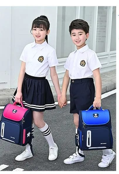 SM Medium School Bag – Spacious Blue Tough Fabric Backpack for Boys & Girls from Grade 1 to 6, Durable Kid's Daily Book Bag for Essentials