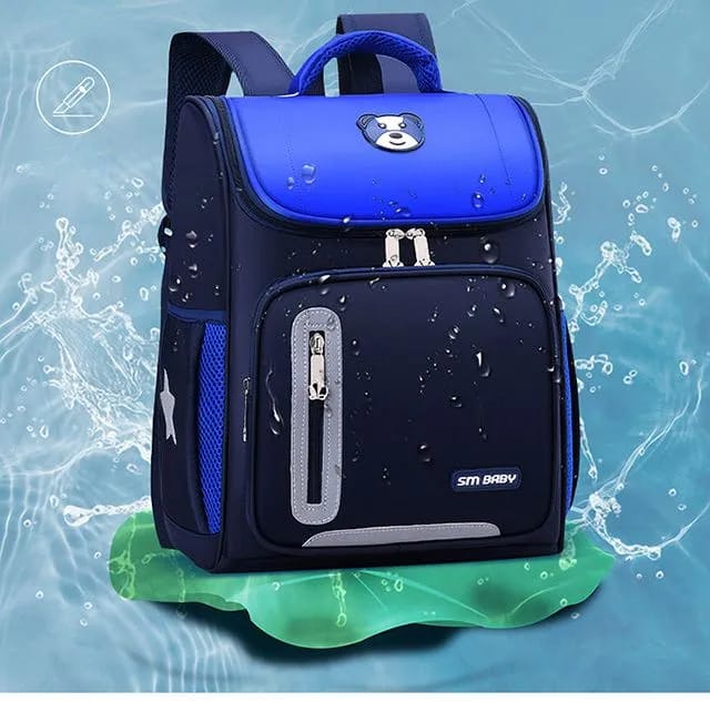 SM Medium School Bag – Spacious Blue Tough Fabric Backpack for Boys & Girls from Grade 1 to 6, Durable Kid's Daily Book Bag for Essentials